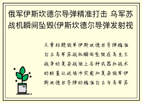 俄军伊斯坎德尔导弹精准打击 乌军苏战机瞬间坠毁(伊斯坎德尔导弹发射视频)